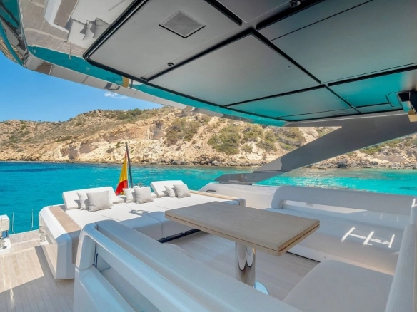 Deck of charter yacht Bluegame 74 in Mallorca.
