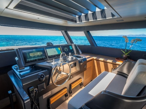 Helm of charter yacht Bluegame 74 in Mallorca.