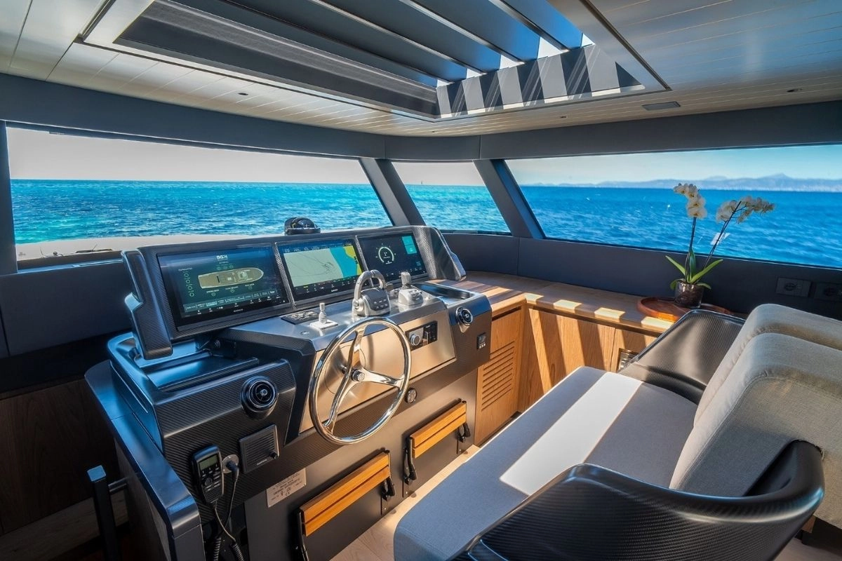 Helm of charter yacht Bluegame 74 in Mallorca.