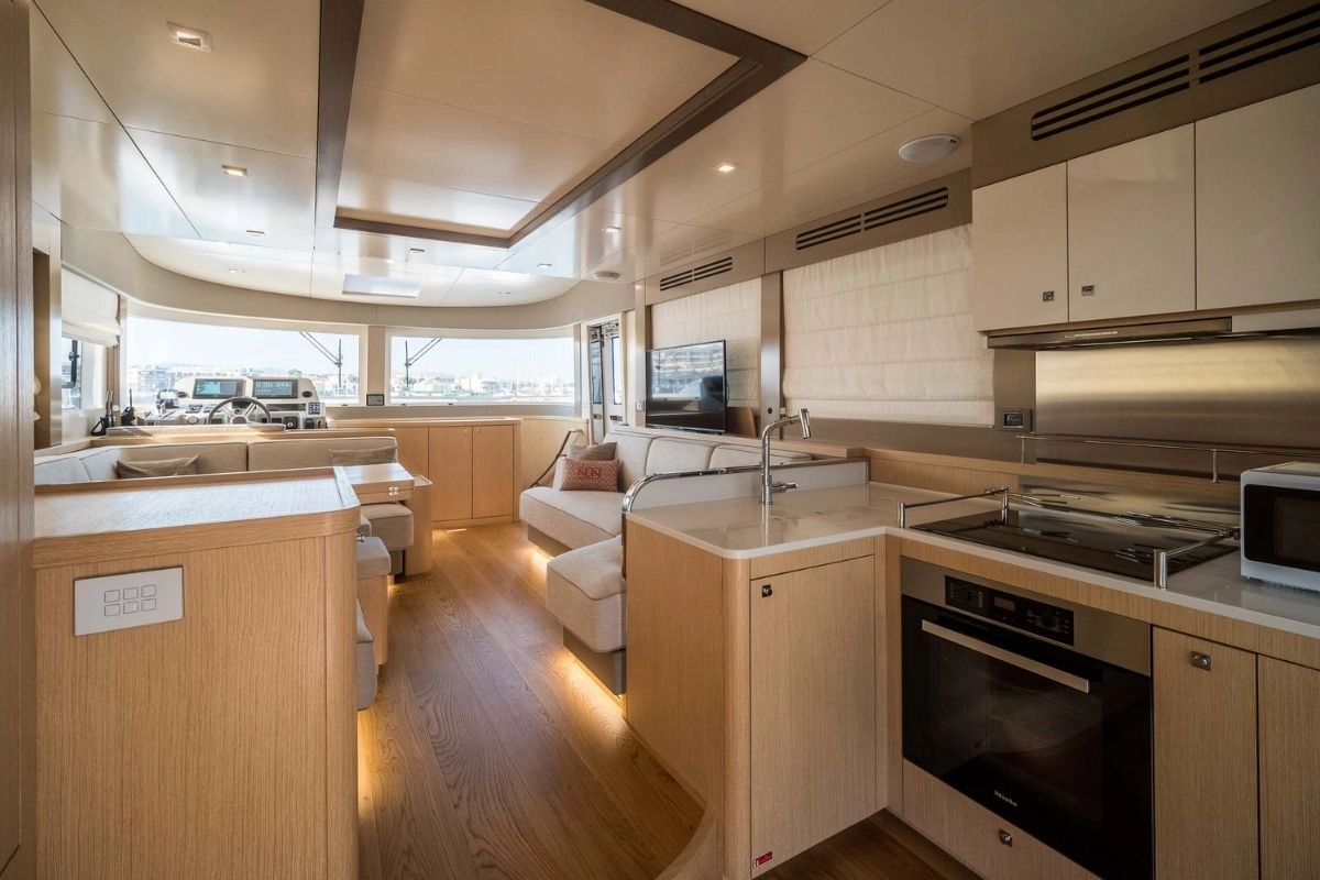 Salon of charter yacht Sirena 58.