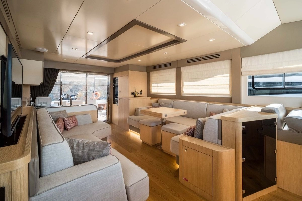 Salon of charter yacht Sirena 58.