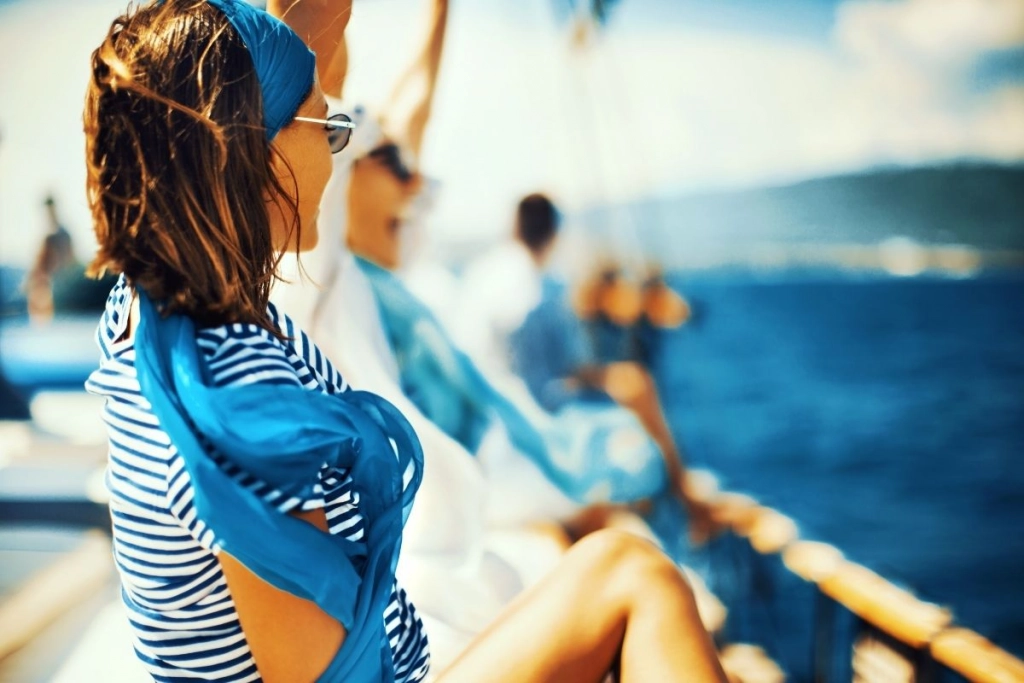 Group of friends on a yacht.
