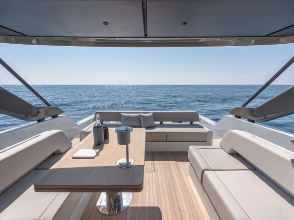 Exterior area of charter yacht Bluegame 54 in Mallorca.