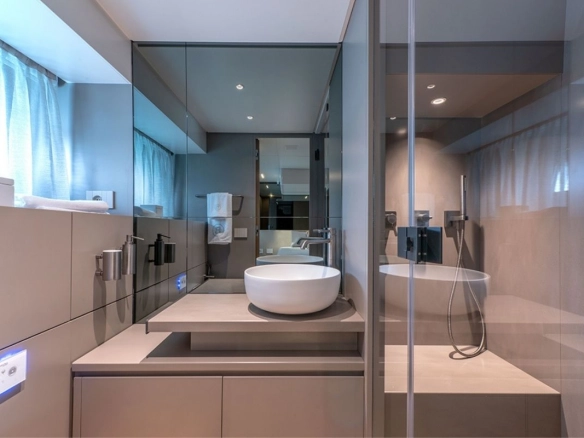 Bathroom of charter yacht Bluegame 54 in Mallorca.