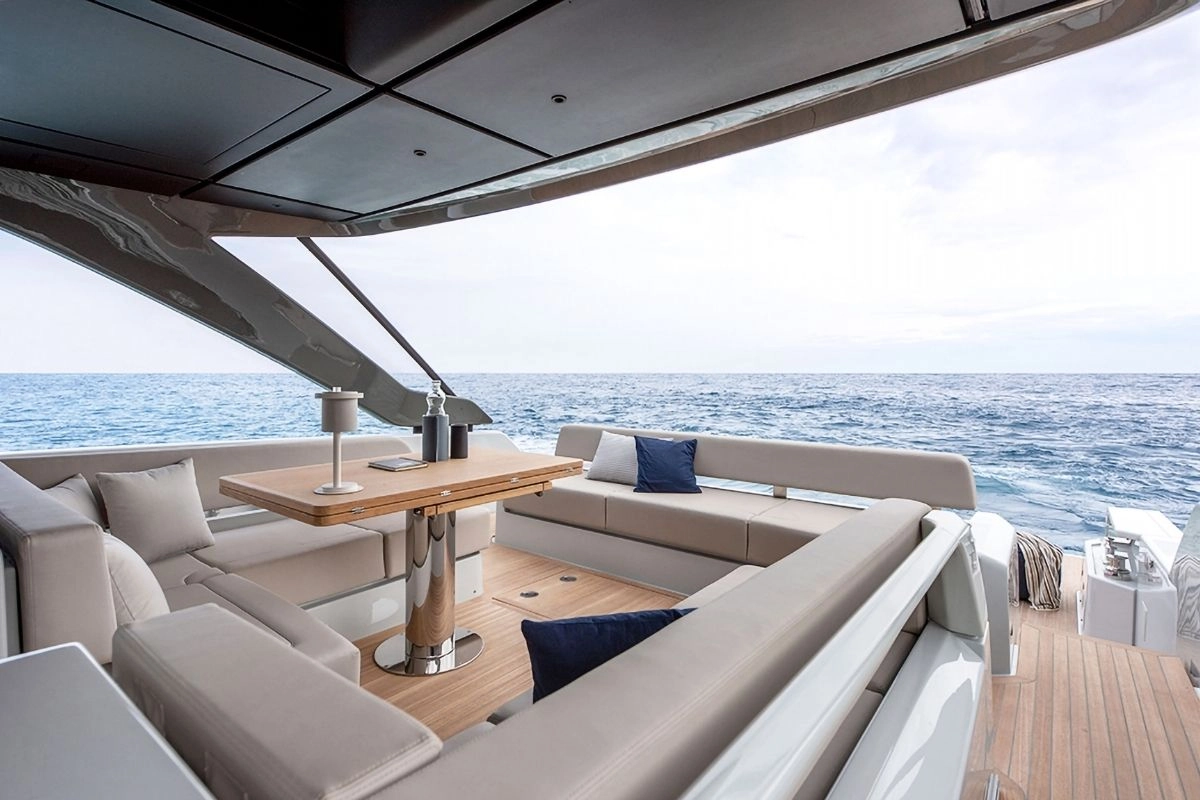 Exterior area of charter yacht Bluegame 54 in Mallorca.