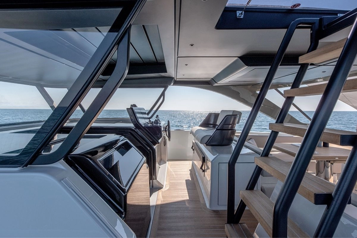 Exterior area of charter yacht Bluegame 54 in Mallorca.