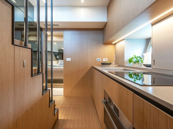 Interior of charter yacht Bluegame 54 in Mallorca.