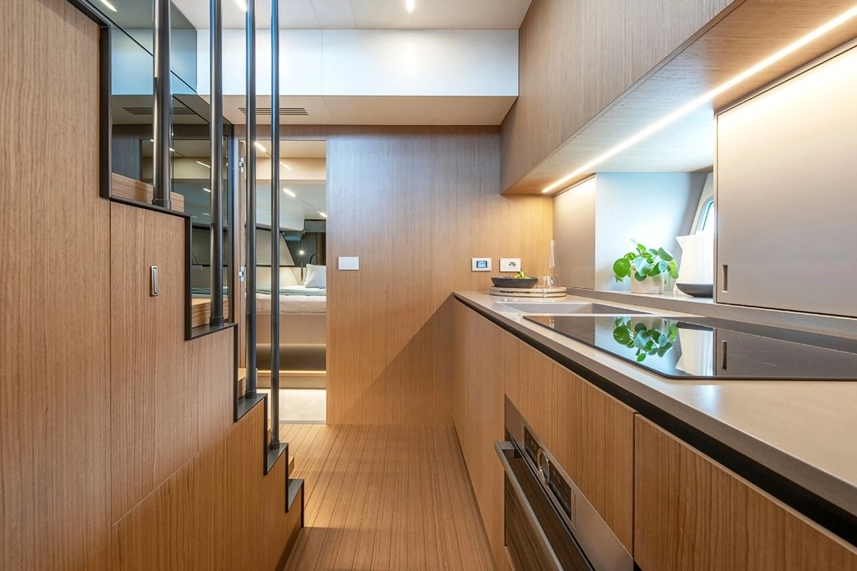 Interior of charter yacht Bluegame 54 in Mallorca.