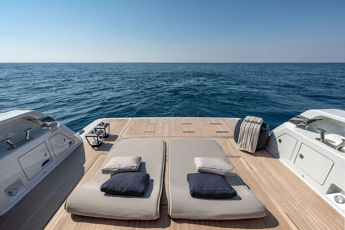 Exterior area of charter yacht Bluegame 54 in Mallorca.