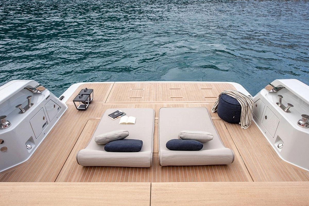 Exterior area of charter yacht Bluegame 54 in Mallorca.