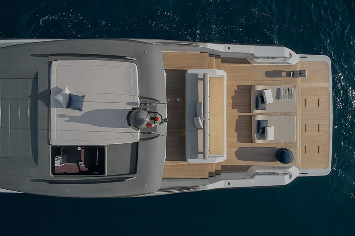 Aerial view of charter yacht Bluegame 54 in Mallorca.