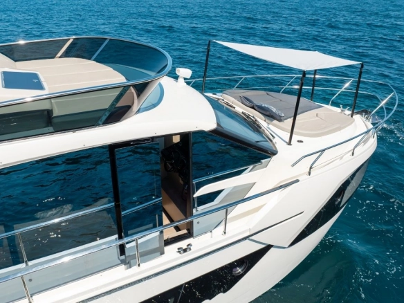 Bow shade on charter yacht Absolute 47 Fly Tres Amigos.