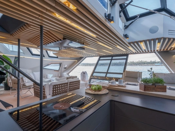 Kitchen of trimaran Hanstaiger X1.