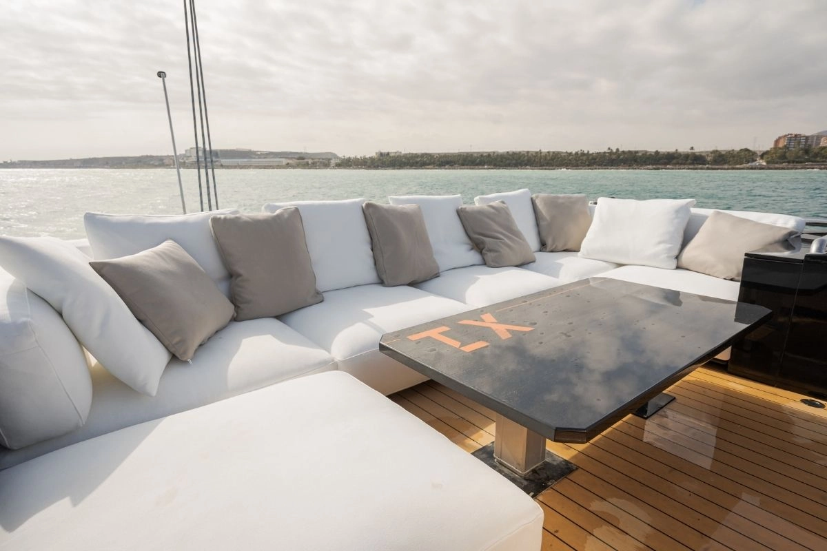 Exterior lounge of trimaran Hanstaiger X1.