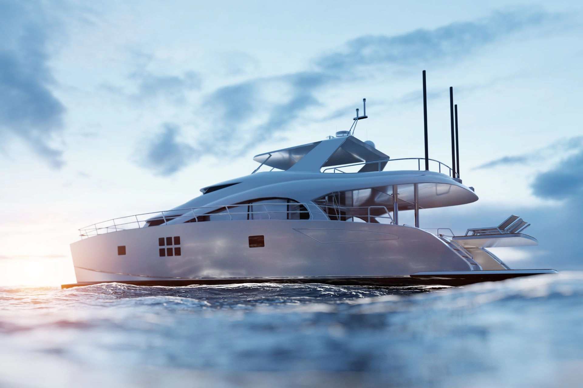 Luxury yacht cruising at sea.