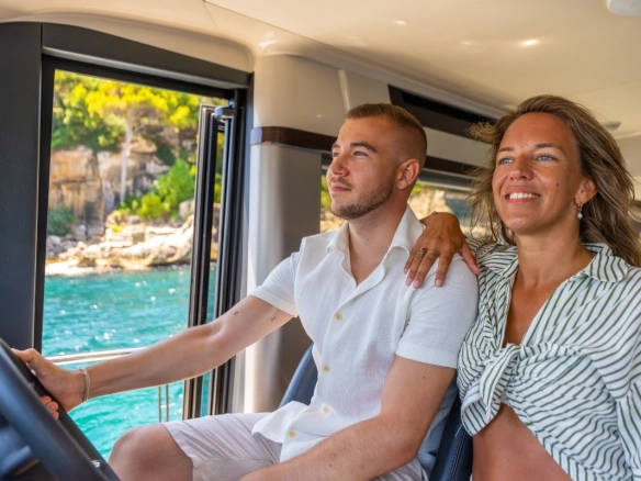 Couple on charter yacht in Mallorca.