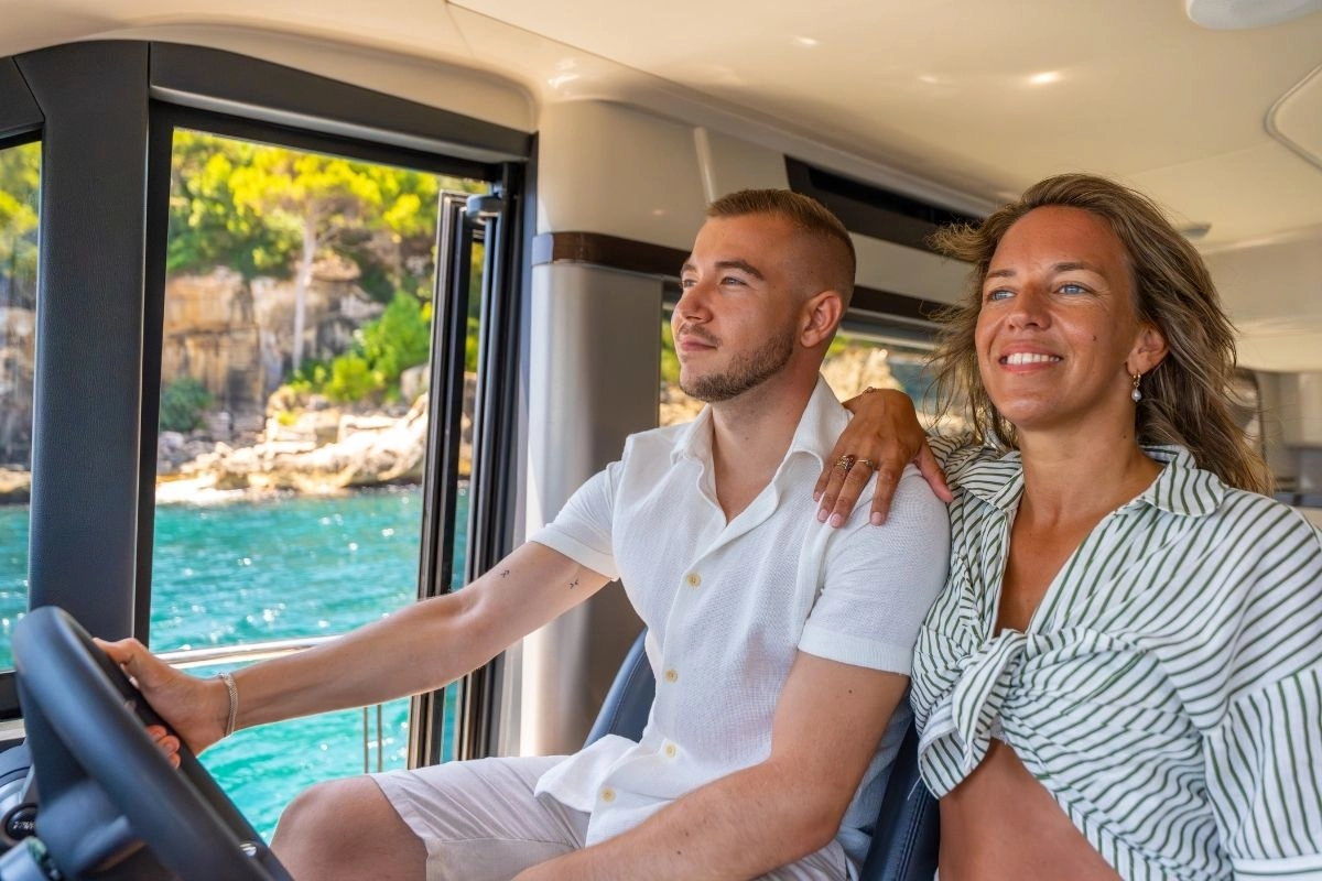 Couple on charter yacht in Mallorca.