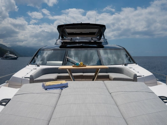Bow of charter yacht Sunseeker 88 Haley Jane.