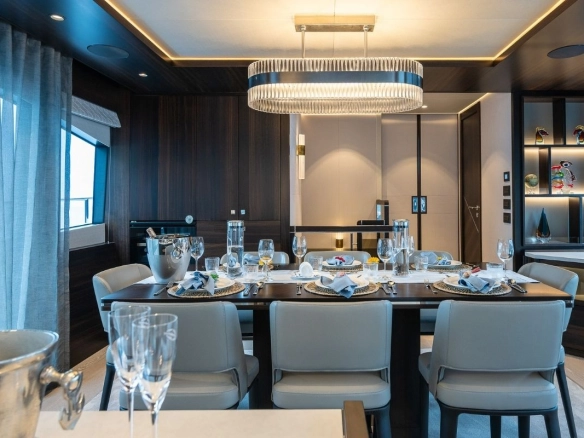 Dining area of charter yacht Sunseeker 88 Haley Jane.