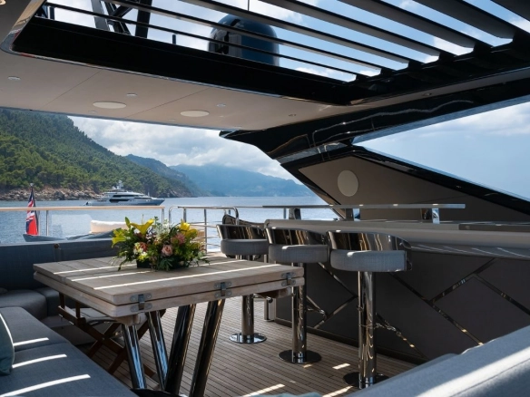 Flybridge of charter yacht Sunseeker 88 Haley Jane.