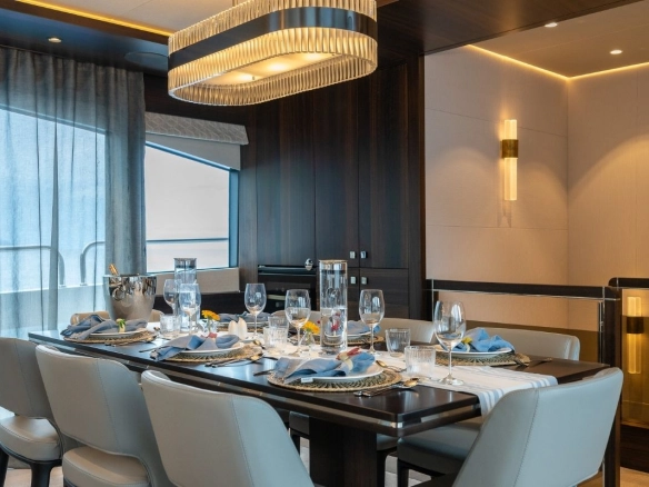 Dining area of charter yacht Sunseeker 88 Haley Jane.