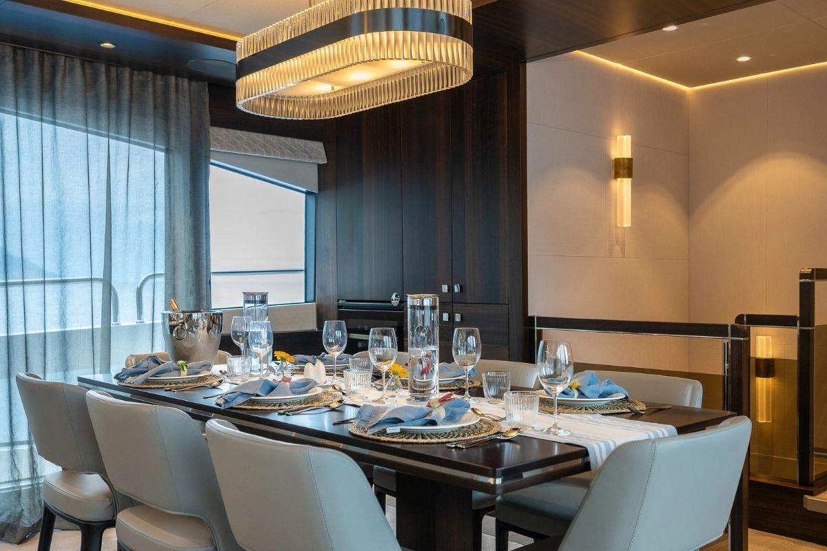 sunseeker-88-haley-jane-interior-dining Dining area of charter yacht Sunseeker 88 Haley Jane.