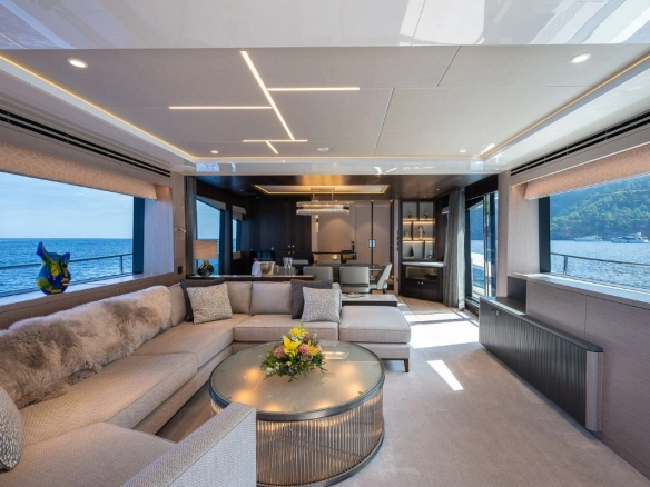 Interior salon of charter yacht Sunseeker 88 Haley Jane.