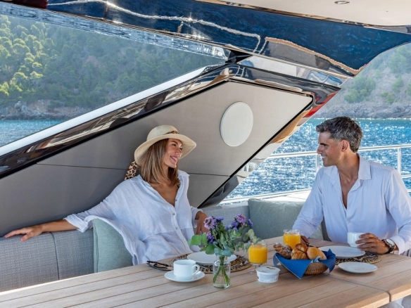 Couple on charter yacht Sunseeker 88 Haley Jane.