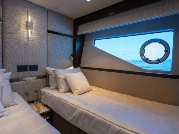 Twin guest cabin of charter yacht Sunseeker 88 Haley Jane.