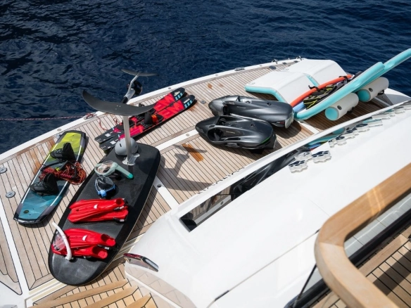 Water toys on charter yacht Sunseeker 88 Haley Jane.