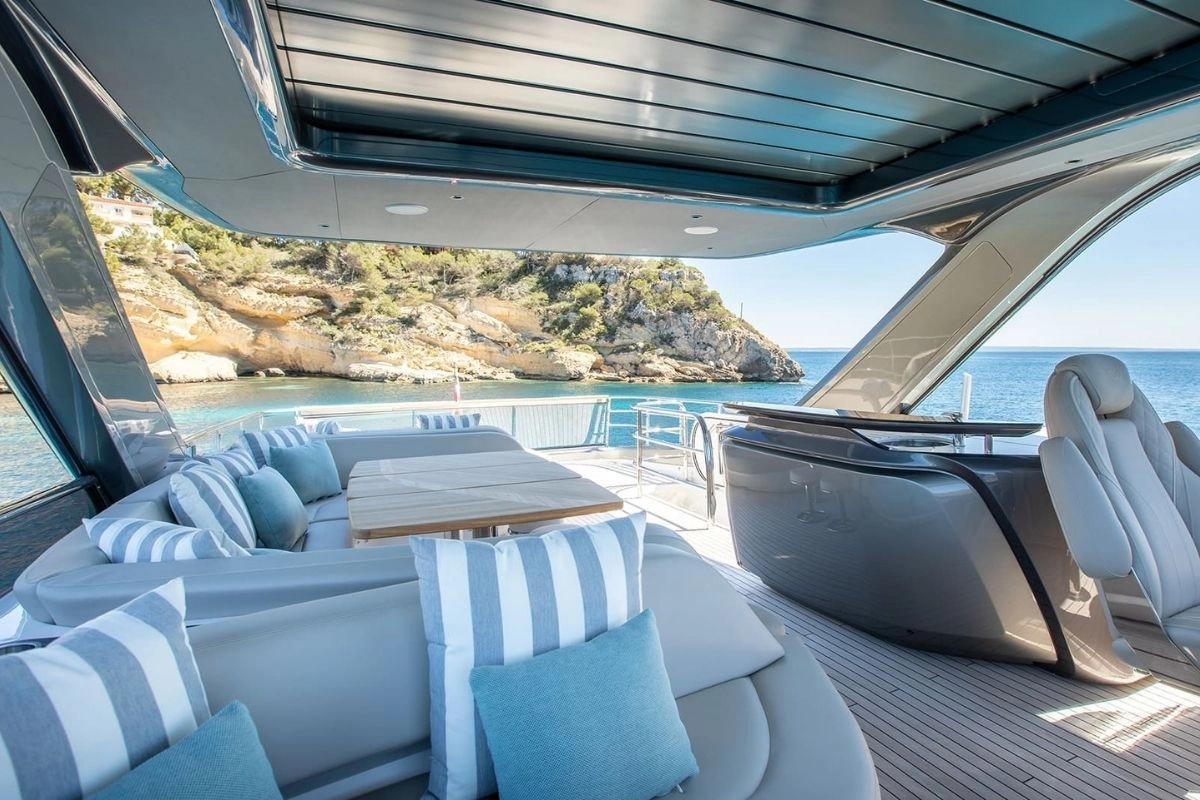 Charter yacht Princess Y72 Prince of Peace flybridge