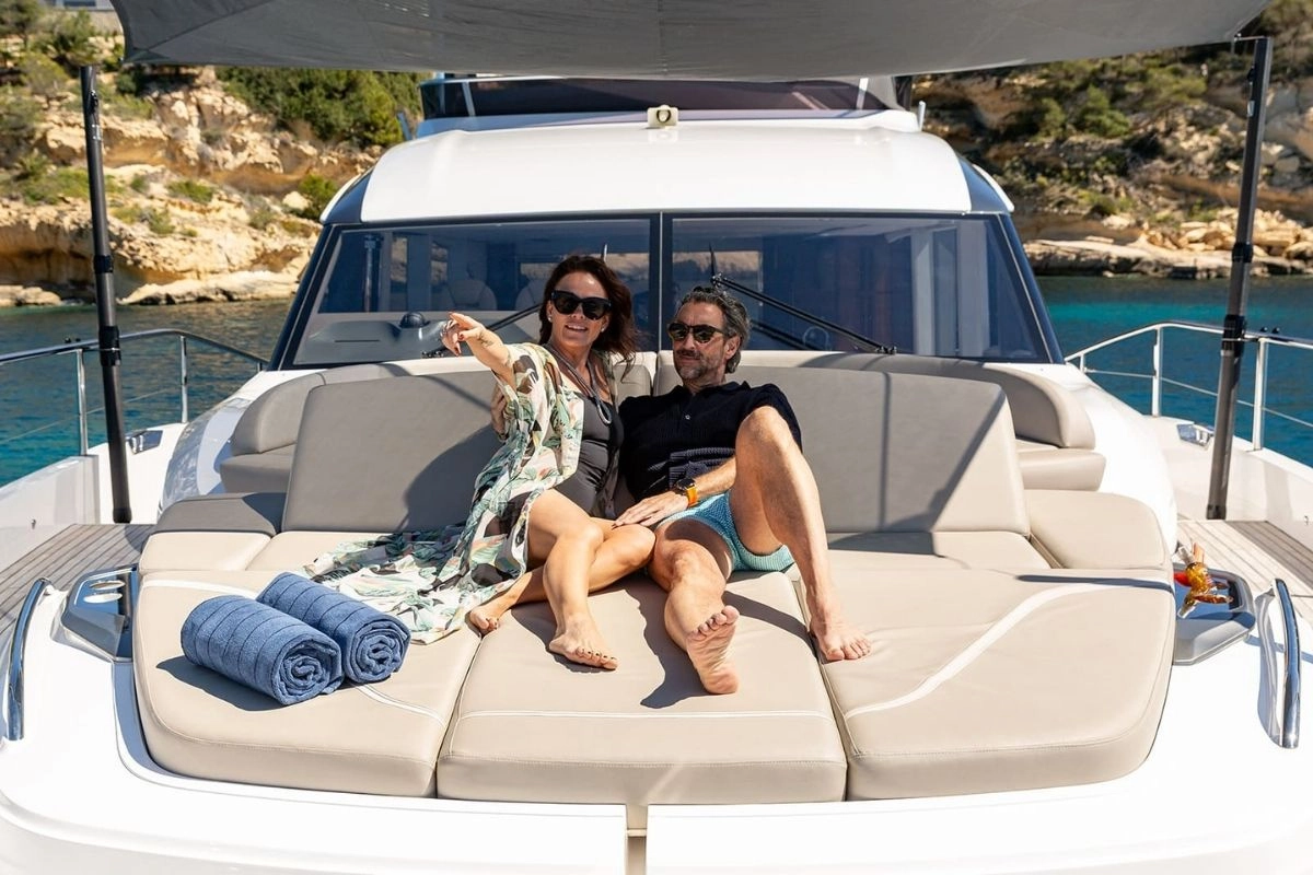 Couple on charter yacht Princess Y72 Prince of Peace