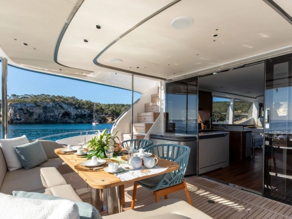 Charter yacht Princess Y72 Prince of Peace dining stern